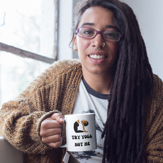 "Try Yoga Not Me" White glossy mug